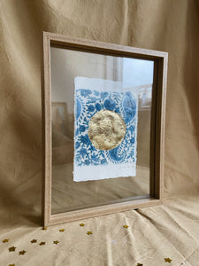 Vintage Moon on Cotton paper (with or without frame) - Light Blue/White
